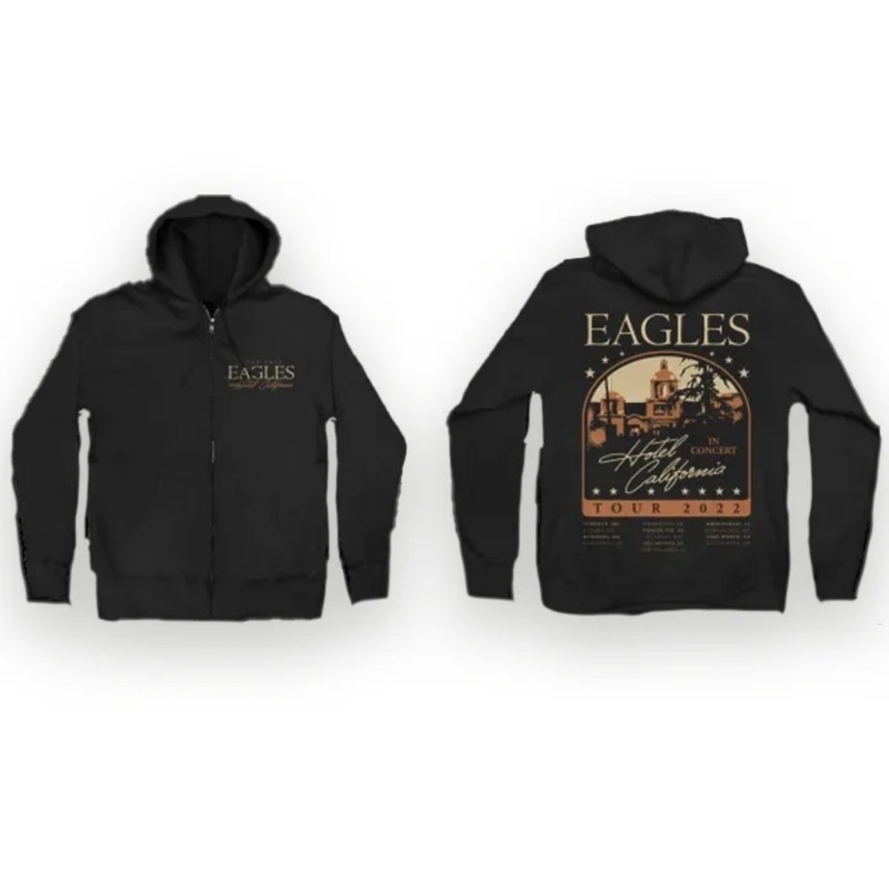EAGLES 2022 Hotel Cali Concert Tour Hoodie Jacket Sweatshirt Cotton Hood Black M